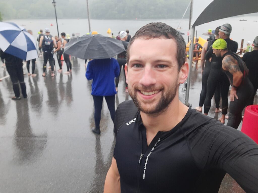 Coach Ryan in rain at transition