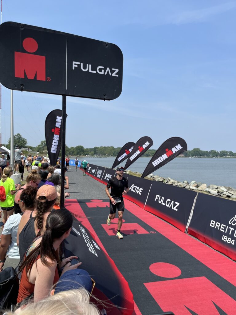 Entering the finish line chute at Eagleman